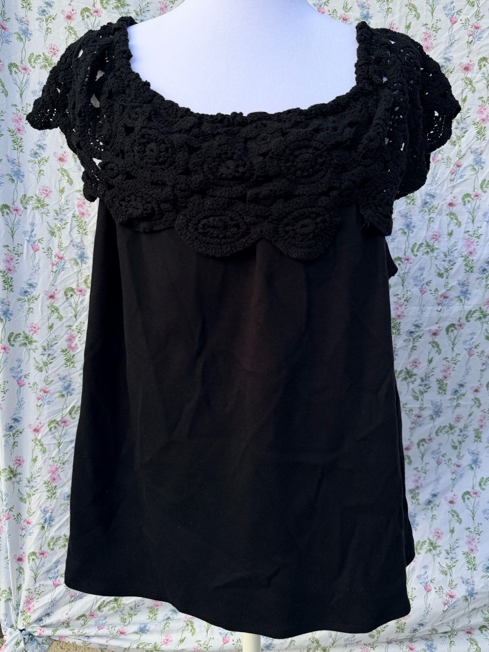 Women's Black Crochet Yoke Tunic Top